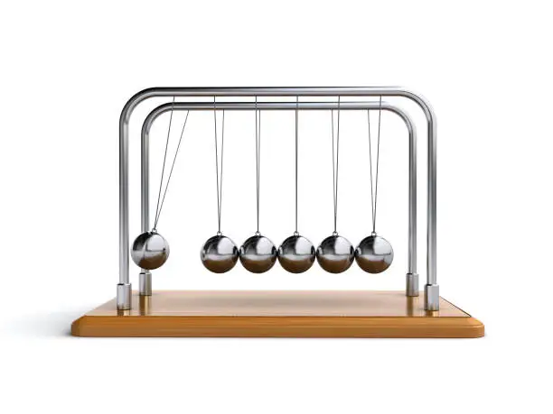 3d render of a newtons cradle on the white background
