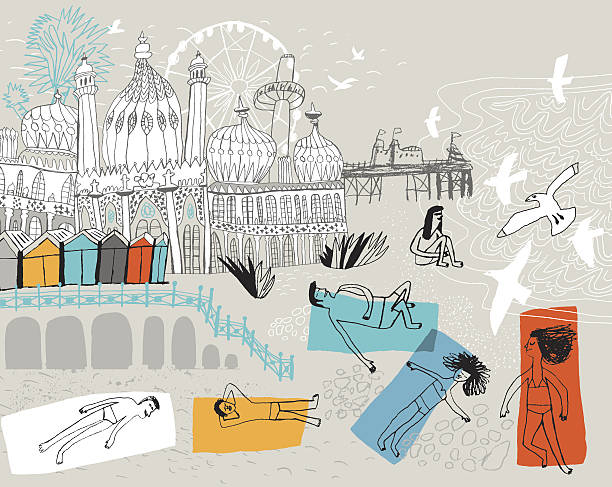 city of brighton in england uk - i̇ngiltere illüstrasyonlar stock illustrations