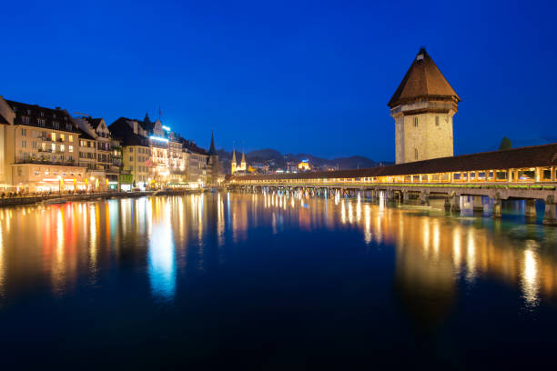 istock Lucerne. Image of Lucerne, Switzerland during twilight blue hour 638310592