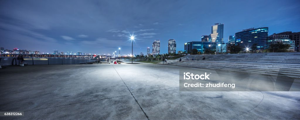 empty road near river in seoul at night Night Stock Photo