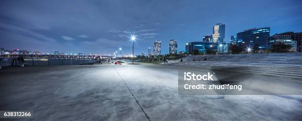 Empty Road Near River In Seoul At Night Stock Photo - Download Image Now - Night, Street, City