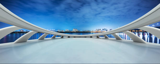 istock empty tile floor and modern bridge in seoul at night 638312856
