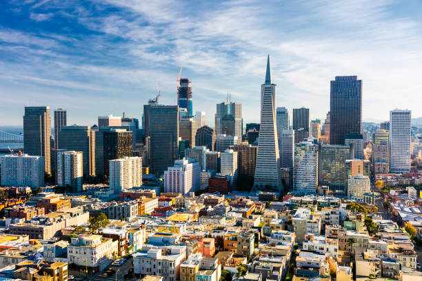 estação do centro da cidade de san francisco - bay san francisco county residential district aerial view imagens e fotografias de stock