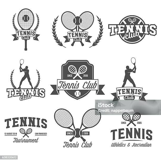 Tennis Sports Logo Label Emblem Design Elements Stock Illustration - Download Image Now - Tennis, Organized Group, Retro Style