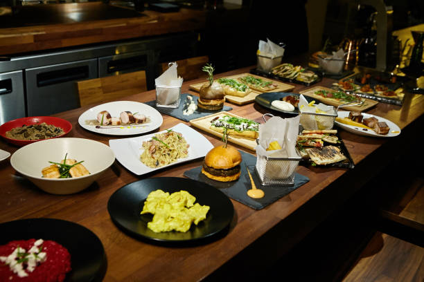 istock Gourmet food on a wooden table. 638325544