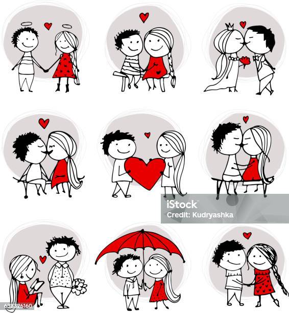 Ilustración de Beso Pareja En El Amor De San Valentín Para Su Diseño Boceto y más Vectores Libres de Derechos de Parejas