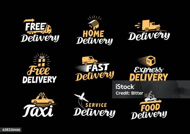 Delivery Logo Shipping Vector Icons Set Stock Illustration - Download Image Now - Home Delivery, Food, Airplane