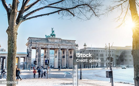 istock view on winterly Berlin Brandenburger Tor in morning sun 638326526