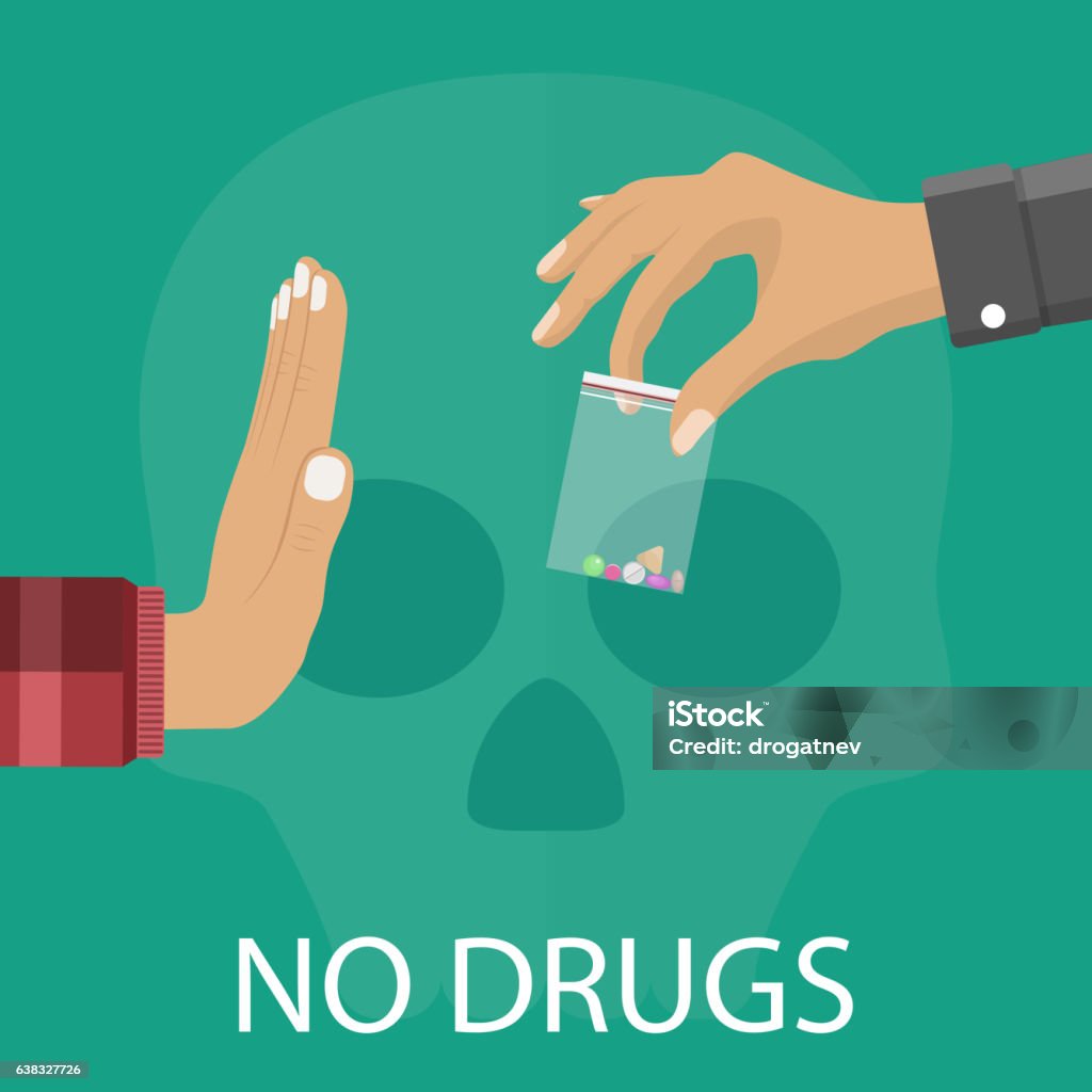 No drugs concept No drugs concept. Reject drugs offer. Hand saying NO. Vector illustration in flat style Drug Free stock vector
