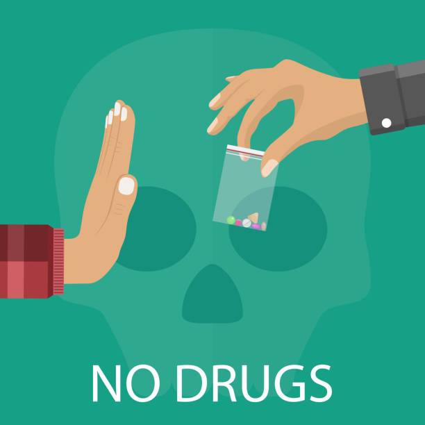 No drugs concept No drugs concept. Reject drugs offer. Hand saying NO. Vector illustration in flat style stop narcotics stock illustrations