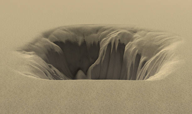 deep pit in the desert 3d rendering stock photo