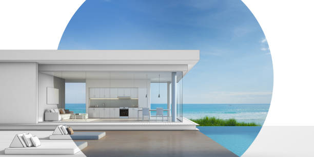 istock Architecture design of luxury beach house with sea view pool 638328184