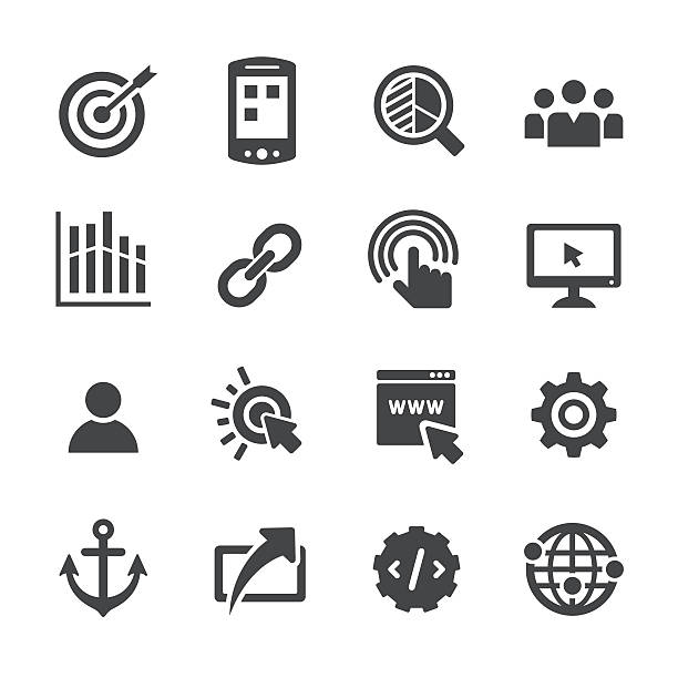 illustrazioni stock, clip art, cartoni animati e icone di tendenza di set icone marketing internet - serie acme - symbol link computer icon connection