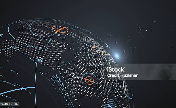 Futuristic Globalization Interface Stock Illustration - Download Image Now - World Map, Globe - Navigational Equipment, Technology