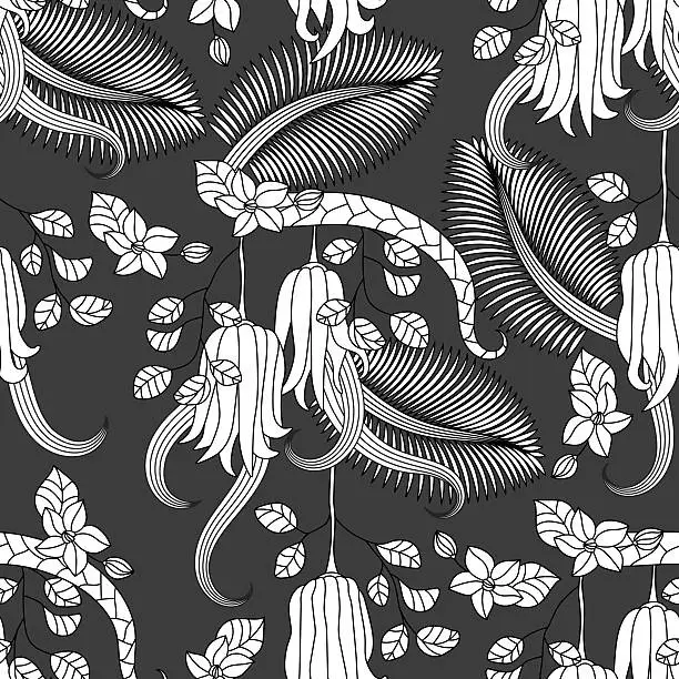 Vector illustration of Pattern with tropical plants, flowers and citron