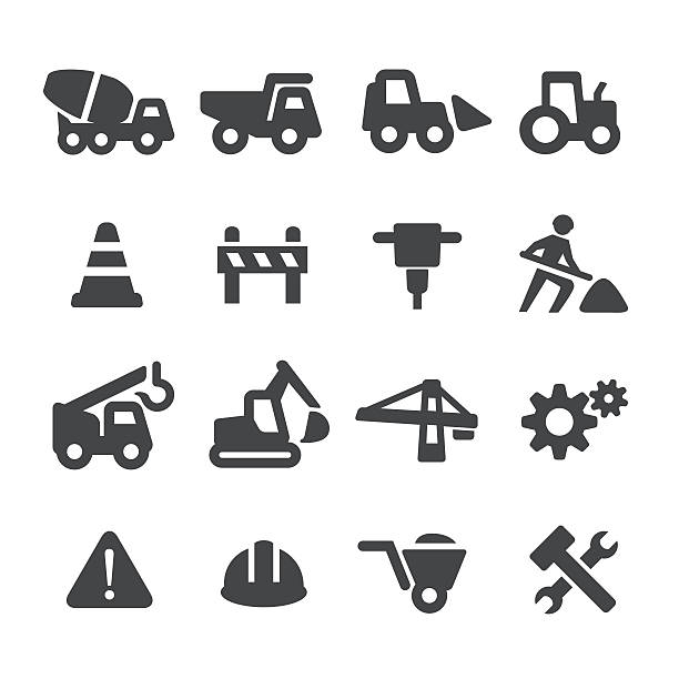 Under Construction Icons Set - Acme Series Under Construction Icons hardhat roadblock boundary barricade stock illustrations