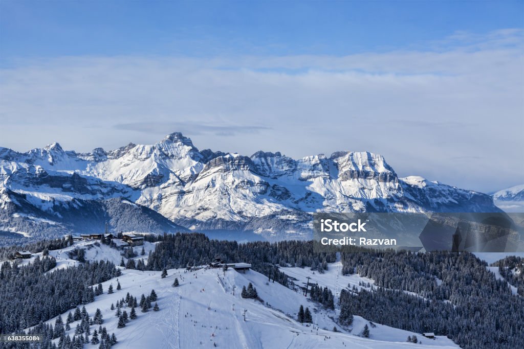 High Altitude Ski Domain Ski domain located at high altitude in Alps in  Beaufortain Massif in Haute-Savoie close to Mont Blanc. Mont Blanc Stock Photo