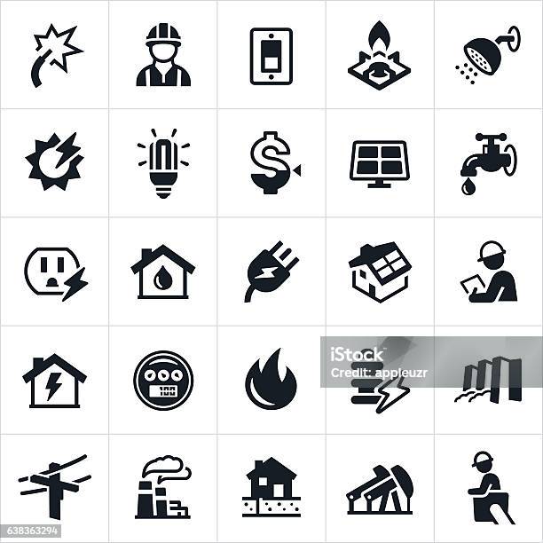 Utilities Icons Stock Illustration - Download Image Now - Icon Symbol, Electricity, Power Line