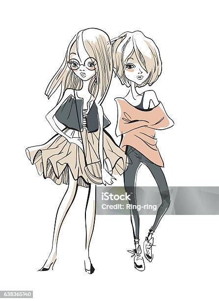 Sketch Of Cute Cartoon Girls Stock Illustration - Download Image Now -  Anthropomorphic Smiley Face, Art, Art And Craft - iStock