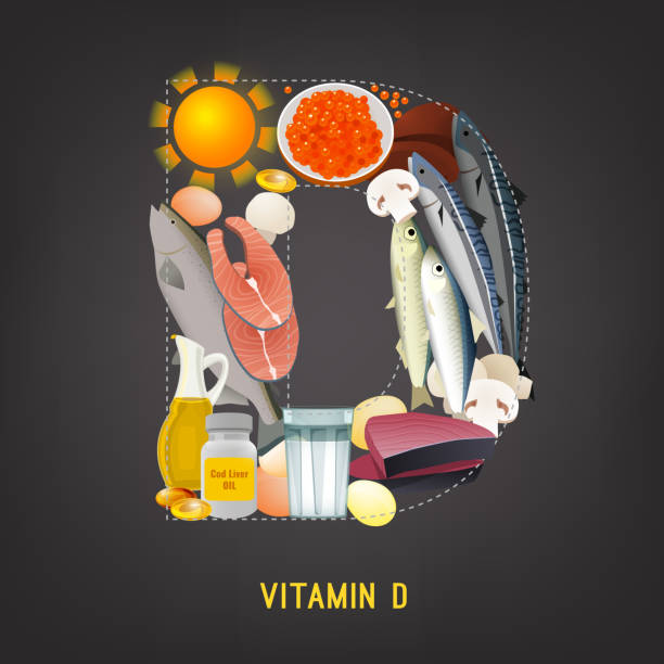 illustrazioni stock, clip art, cartoni animati e icone di tendenza di vitamina d negli alimenti - fish oil illustrations