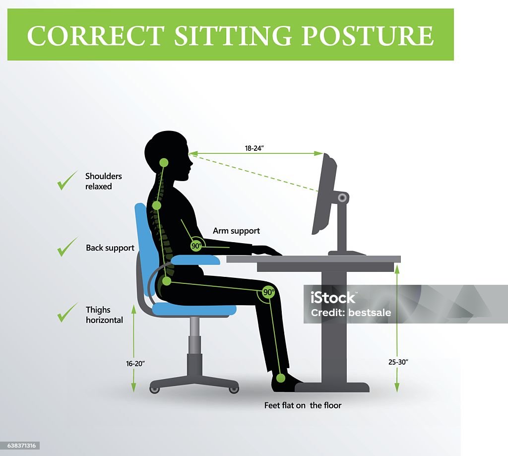 Ergonomie. Korrekte Sitzhaltung - Lizenzfrei Ergonomie Vektorgrafik