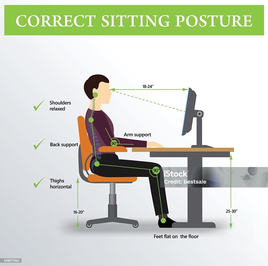 Ergonomics Correct Sitting Posture Stock Illustration - Download Image Now  - Ergonomics, Office, Sitting - iStock