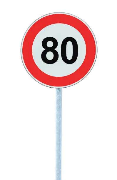 Photo of Speed Limit Zone Warning Road Sign, Isolated Prohibitive 80 Km