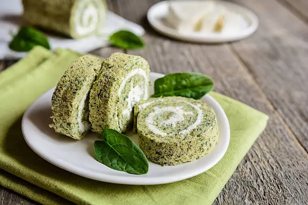 Savory spinach roulade stuffed with Feta cheese