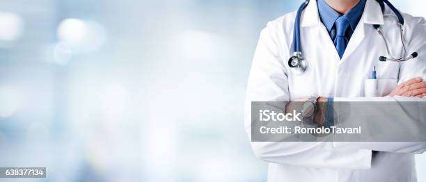 Doctor Man With Stethoscope In Hospital Stock Photo - Download Image Now - Doctor, Backgrounds, Healthcare And Medicine