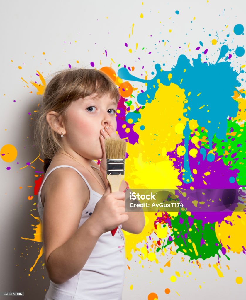 naughty young artist with colors Abstract Stock Photo