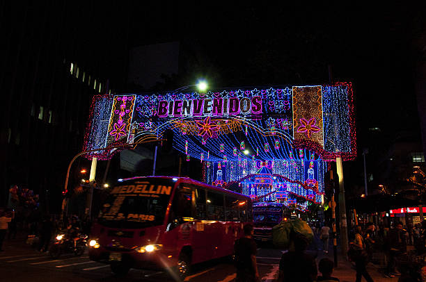 Medellin,  Colombia - December 14, 2016: Some Christmas decoration on the streets in Medellin, Colombia