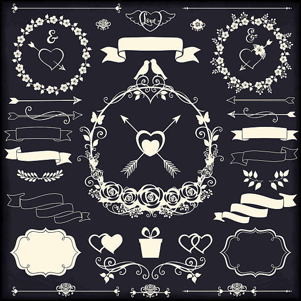 ilustrações, clipart, desenhos animados e ícones de elementos de design floral para casamentos e cartões de gratidão coleção romântica - wedding black and white weddings rose