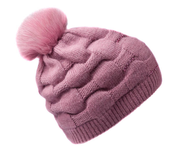 istock Women's knitted hat isolated on white background.hat with pomp 638383970