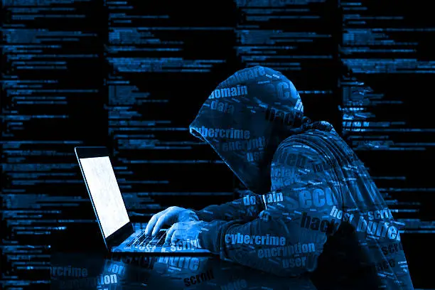 Photo of Hoody hacker cybersecurity blue computer code information securi