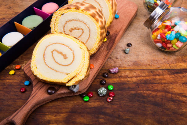 istock Cake roll on the wooden pallet. 638390106