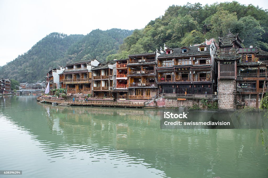 Beautiful ancient village, Fenghuang county, Hunan, China Fenghuang (Phoenix) village in Hunan province is one of the classic ancient river towns of China. Ancient Stock Photo