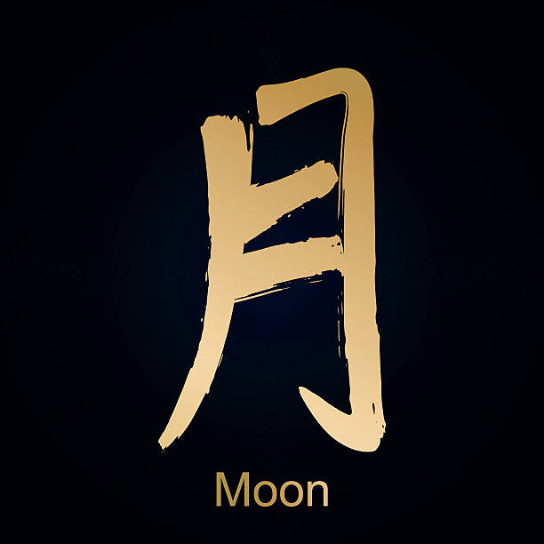 Kanji hieroglyph moon Japanese kanji calligraphic word translated as moon. Traditional asian design drawn with dry brush cursive letters tattoos silhouette stock illustrations