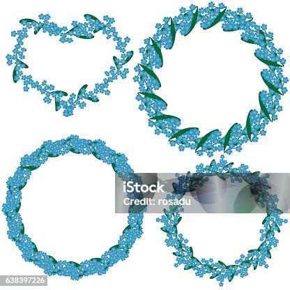 istock Set of four beautiful round frames made forget-me-not flowers 638397226
