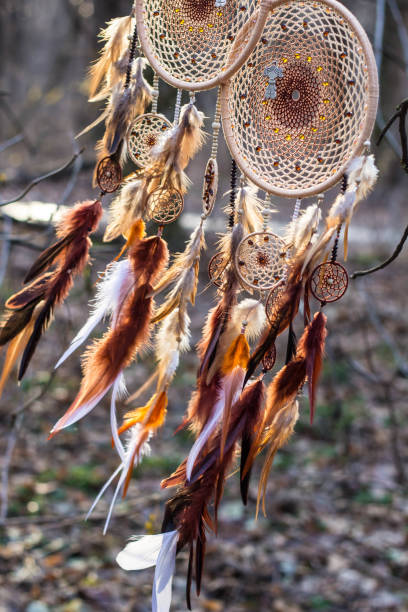 istock Dreamcatcher made of feathers, leather, beads, and ropes 638401344