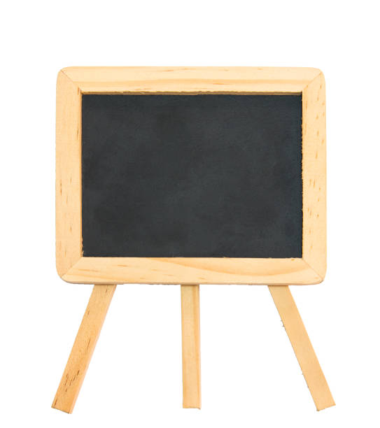 istock Black board with clean wooden frame and tripod stand isolation 638401840
