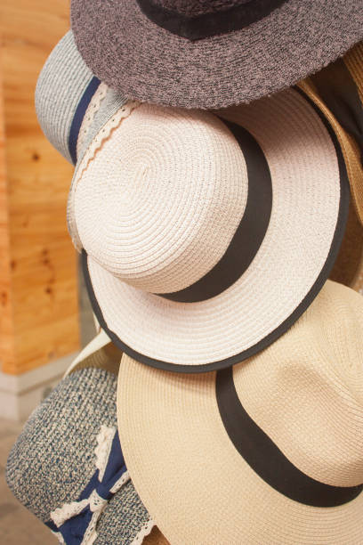 istock Lady Hats Hanging At Stand Stall Flea Market Store 638402040