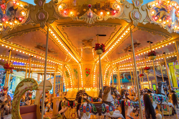 istock Still Carousel Or Marry-Go-Round With Light Decoration Night Atmosphere 638402074