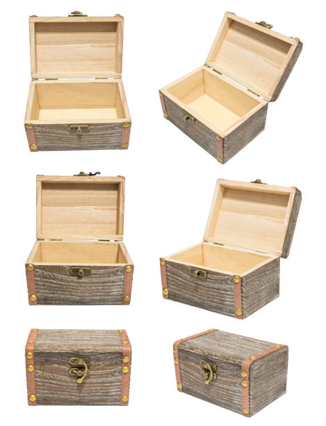 istock Old Vintage Closed/Open Variation Angle Box Wood Crate Chest Isolation 638402132