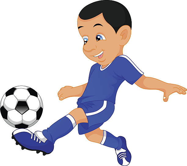 süße junge fußball-spieler  - soccer action child purple stock-grafiken, -clipart, -cartoons und -symbole