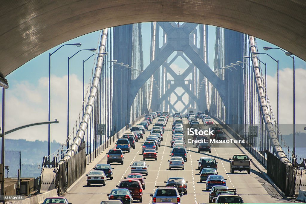 Bay bridge of San Francisco Bay bridge of San Francisco, USA Traffic Stock Photo