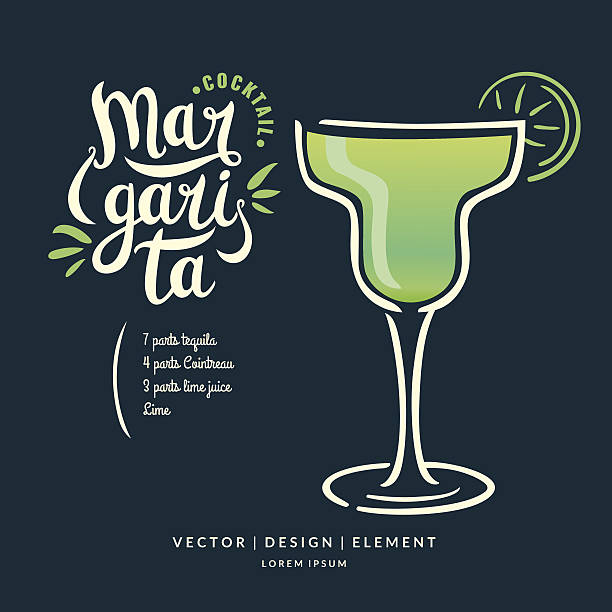 moderne handgezeichnete schriftetikett für alkohol cocktail margarita - margarita stock-grafiken, -clipart, -cartoons und -symbole