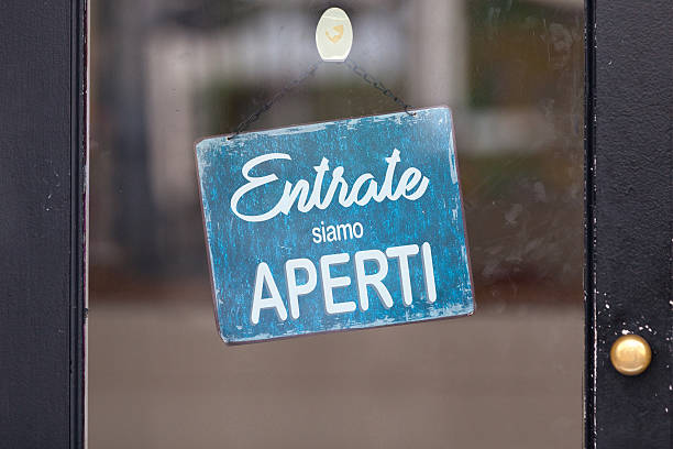 istock Italian open sign in a window 638408576