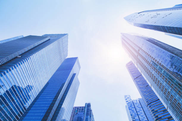 istock futuristic high tech background, perspective of modern buildings 638409088