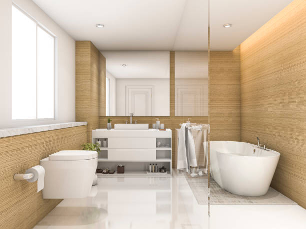 istock 3d rendering beech wood and white minimal bathroom and toilet 638409258