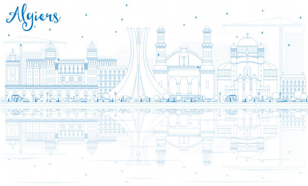 outline algiers skyline with blue buildings and reflections. - 阿爾基爾 幅插畫檔、美工圖案、卡通及圖標